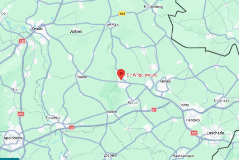 Locatie De Wilgenweard midden in Overijssel tussen Enschede, Zwolle en Deventer